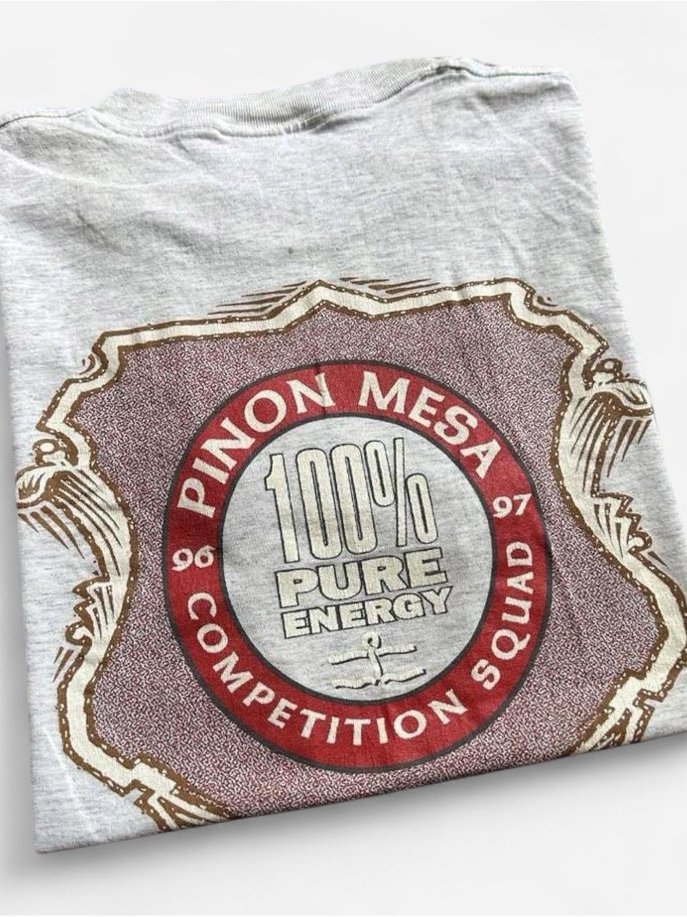 Vintage 1990s Pinon Mesa '100% Pure Energy' Graphic Tee - Light Gray & Red L